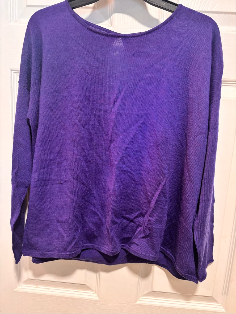 Eileen Fisher Classic Crewneck Sweater with open back in Deep Purplish-blue